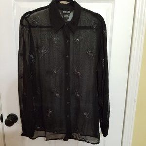 Sheer Long Sleeve Beaded Floral Blouse.